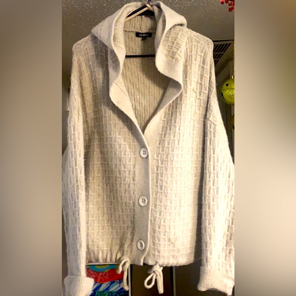 Cozy button sweater, oversized with hoodie, size Large, only worn 3 times